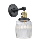 203SW-BAB-G302 1-Light 5.5" Black Antique Brass Sconce - Thick Clear Halophane Colton Glass - LED Bulb - Dimmensions: 5.5 x 7 x 11 - Glass Up or Down: Yes