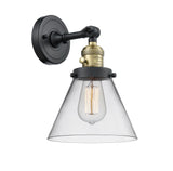 203SW-BAB-G42 1-Light 8" Black Antique Brass Sconce - Clear Large Cone Glass - LED Bulb - Dimmensions: 8 x 9 x 10 - Glass Up or Down: Yes