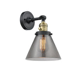 203SW-BAB-G43 1-Light 8" Black Antique Brass Sconce - Plated Smoke Large Cone Glass - LED Bulb - Dimmensions: 8 x 9 x 10 - Glass Up or Down: Yes