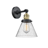 203SW-BAB-G44 1-Light 8" Black Antique Brass Sconce - Seedy Large Cone Glass - LED Bulb - Dimmensions: 8 x 9 x 10 - Glass Up or Down: Yes