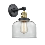 1-Light 8" Black Antique Brass Sconce - Clear Large Bell Glass LED - w/Switch