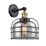 1-Light 9" Matte Black Sconce - Plated Smoke Large Bell Cage Glass LED - w/Switch