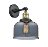 1-Light 8" Black Antique Brass Sconce - Plated Smoke Large Bell Glass LED - w/Switch