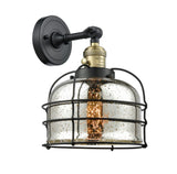 203SW-BAB-G78-CE 1-Light 9" Black Antique Brass Sconce - Silver Plated Mercury Large Bell Cage Glass - LED Bulb - Dimmensions: 9 x 9.5 x 12 - Glass Up or Down: Yes