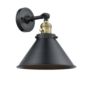 203SW-BAB-M10-BK 1-Light 10" Black Antique Brass Sconce - Matte Black Briarcliff Shade - LED Bulb - Dimmensions: 10 x 11 x 8 - Glass Up or Down: Yes