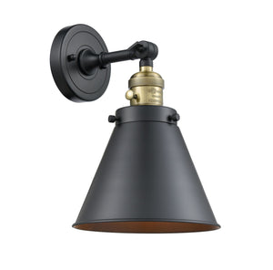 203SW-BAB-M13-BK 1-Light 8" Black Antique Brass Sconce - Matte Black Appalachian Shade - LED Bulb - Dimmensions: 8 x 9 x 13 - Glass Up or Down: Yes