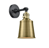 1-Light 5" Black Antique Brass Sconce - Antique Brass Addison Shade LED - w/Switch