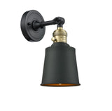 203SW-BAB-M9-BK 1-Light 5" Black Antique Brass Sconce - Matte Black Addison Shade - LED Bulb - Dimmensions: 5 x 7 x 11 - Glass Up or Down: Yes