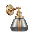 203SW-BB-G173 1-Light 7" Brushed Brass Sconce - Plated Smoke Fulton Glass - LED Bulb - Dimmensions: 7 x 9 x 11 - Glass Up or Down: Yes