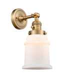 1-Light 6.5" Brushed Brass Sconce - Matte White Canton Glass LED - w/Switch
