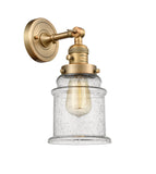 203SW-BB-G184 1-Light 6.5" Brushed Brass Sconce - Seedy Canton Glass - LED Bulb - Dimmensions: 6.5 x 9 x 11 - Glass Up or Down: Yes