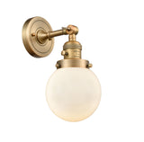203SW-BB-G201-6 1-Light 6" Brushed Brass Sconce - Matte White Cased Beacon Glass - LED Bulb - Dimmensions: 6 x 8 x 12 - Glass Up or Down: Yes