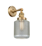203SW-BB-G262 1-Light 6" Brushed Brass Sconce - Vintage Wire Mesh Stanton Glass - LED Bulb - Dimmensions: 6 x 8 x 14 - Glass Up or Down: Yes