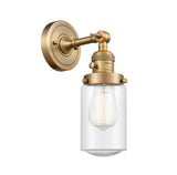 203SW-BB-G314 1-Light 4.5" Brushed Brass Sconce - Seedy Dover Glass - LED Bulb - Dimmensions: 4.5 x 7.5 x 12.75 - Glass Up or Down: Yes