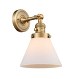 203SW-BB-G41 1-Light 8" Brushed Brass Sconce - Matte White Cased Large Cone Glass - LED Bulb - Dimmensions: 8 x 9 x 10 - Glass Up or Down: Yes