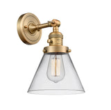 203SW-BB-G42 1-Light 8" Brushed Brass Sconce - Clear Large Cone Glass - LED Bulb - Dimmensions: 8 x 9 x 10 - Glass Up or Down: Yes