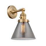 203SW-BB-G43 1-Light 8" Brushed Brass Sconce - Plated Smoke Large Cone Glass - LED Bulb - Dimmensions: 8 x 9 x 10 - Glass Up or Down: Yes