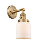 203SW-BB-G51 1-Light 5" Brushed Brass Sconce - Matte White Cased Small Bell Glass - LED Bulb - Dimmensions: 5 x 7 x 10 - Glass Up or Down: Yes