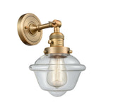 203SW-BB-G532 1-Light 7.5" Brushed Brass Sconce - Clear Small Oxford Glass - LED Bulb - Dimmensions: 7.5 x 9 x 12 - Glass Up or Down: Yes