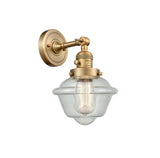 203SW-BB-G534 1-Light 7.5" Brushed Brass Sconce - Seedy Small Oxford Glass - LED Bulb - Dimmensions: 7.5 x 9 x 12 - Glass Up or Down: Yes