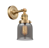 203SW-BB-G53 1-Light 5" Brushed Brass Sconce - Plated Smoke Small Bell Glass - LED Bulb - Dimmensions: 5 x 7 x 10 - Glass Up or Down: Yes