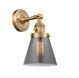 203SW-BB-G63 1-Light 6.25" Brushed Brass Sconce - Plated Smoke Small Cone Glass - LED Bulb - Dimmensions: 6.25 x 8 x 10 - Glass Up or Down: Yes