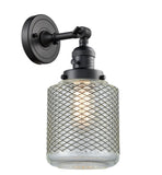 203SW-BK-G262 1-Light 6" Matte Black Sconce - Vintage Wire Mesh Stanton Glass - LED Bulb - Dimmensions: 6 x 8 x 14 - Glass Up or Down: Yes