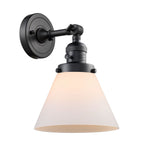 203SW-BK-G41 1-Light 8" Matte Black Sconce - Matte White Cased Large Cone Glass - LED Bulb - Dimmensions: 8 x 9 x 10 - Glass Up or Down: Yes