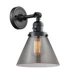 203SW-BK-G43 1-Light 8" Matte Black Sconce - Plated Smoke Large Cone Glass - LED Bulb - Dimmensions: 8 x 9 x 10 - Glass Up or Down: Yes
