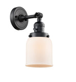 203SW-BK-G51 1-Light 5" Matte Black Sconce - Matte White Cased Small Bell Glass - LED Bulb - Dimmensions: 5 x 7 x 10 - Glass Up or Down: Yes