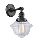 203SW-BK-G532 1-Light 7.5" Matte Black Sconce - Clear Small Oxford Glass - LED Bulb - Dimmensions: 7.5 x 9 x 12 - Glass Up or Down: Yes