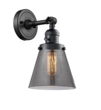 203SW-BK-G63 1-Light 6.25" Matte Black Sconce - Plated Smoke Small Cone Glass - LED Bulb - Dimmensions: 6.25 x 8 x 10 - Glass Up or Down: Yes