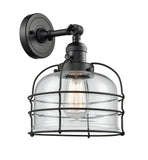 203SW-BK-G72-CE 1-Light 9" Matte Black Sconce - Clear Large Bell Cage Glass - LED Bulb - Dimmensions: 9 x 9.5 x 12 - Glass Up or Down: Yes