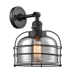 203SW-BK-G73-CE 1-Light 9" Matte Black Sconce - Plated Smoke Large Bell Cage Glass - LED Bulb - Dimmensions: 9 x 9.5 x 12 - Glass Up or Down: Yes
