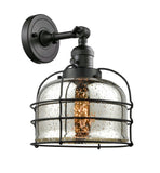 1-Light 9" Matte Black Sconce - Silver Plated Mercury Large Bell Cage Glass LED - w/Switch