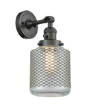 1-Light 6" Brushed Satin Nickel Sconce - Vintage Wire Mesh Stanton Glass LED - w/Switch