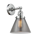 203SW-PC-G43 1-Light 8" Polished Chrome Sconce - Plated Smoke Large Cone Glass - LED Bulb - Dimmensions: 8 x 9 x 10 - Glass Up or Down: Yes