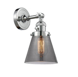 203SW-PC-G63 1-Light 6.25" Polished Chrome Sconce - Plated Smoke Small Cone Glass - LED Bulb - Dimmensions: 6.25 x 8 x 10 - Glass Up or Down: Yes