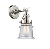 203SW-PN-G184S 1-Light 6.5" Polished Nickel Sconce - Seedy Small Canton Glass - LED Bulb - Dimmensions: 6.5 x 9 x 11 - Glass Up or Down: Yes