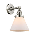 203SW-PN-G41 1-Light 8" Polished Nickel Sconce - Matte White Cased Large Cone Glass - LED Bulb - Dimmensions: 8 x 9 x 10 - Glass Up or Down: Yes