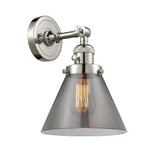 1-Light 8" Brushed Satin Nickel Sconce - Plated Smoke Large Cone Glass LED - w/Switch
