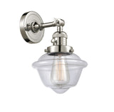 203SW-PN-G532 1-Light 7.5" Polished Nickel Sconce - Clear Small Oxford Glass - LED Bulb - Dimmensions: 7.5 x 9 x 12 - Glass Up or Down: Yes