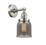 203SW-PN-G53 1-Light 5" Polished Nickel Sconce - Plated Smoke Small Bell Glass - LED Bulb - Dimmensions: 5 x 7 x 10 - Glass Up or Down: Yes