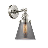 203SW-PN-G63 1-Light 6.25" Polished Nickel Sconce - Plated Smoke Small Cone Glass - LED Bulb - Dimmensions: 6.25 x 8 x 10 - Glass Up or Down: Yes