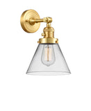 1-Light 8" Satin Gold Sconce - Clear Large Cone Glass LED - w/Switch