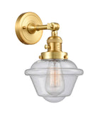 203SW-SG-G534 1-Light 7.5" Satin Gold Sconce - Seedy Small Oxford Glass - LED Bulb - Dimmensions: 7.5 x 9 x 12 - Glass Up or Down: Yes
