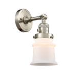 203SW-SN-G181S 1-Light 6.5" Brushed Satin Nickel Sconce - Matte White Small Canton Glass - LED Bulb - Dimmensions: 6.5 x 9 x 11 - Glass Up or Down: Yes
