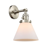1-Light 8" Brushed Satin Nickel Sconce - Matte White Cased Large Cone Glass LED - w/Switch