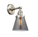 203SW-SN-G63 1-Light 6.25" Brushed Satin Nickel Sconce - Plated Smoke Small Cone Glass - LED Bulb - Dimmensions: 6.25 x 8 x 10 - Glass Up or Down: Yes