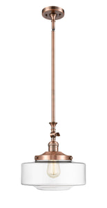 206-AC-G692-12 Stem Hung 12" Antique Copper Mini Pendant - Clear Large Bridgeton Glass - LED Bulb - Dimmensions: 12 x 12 x 12<br>Minimum Height : 21<br>Maximum Height : 45 - Sloped Ceiling Compatible: Yes